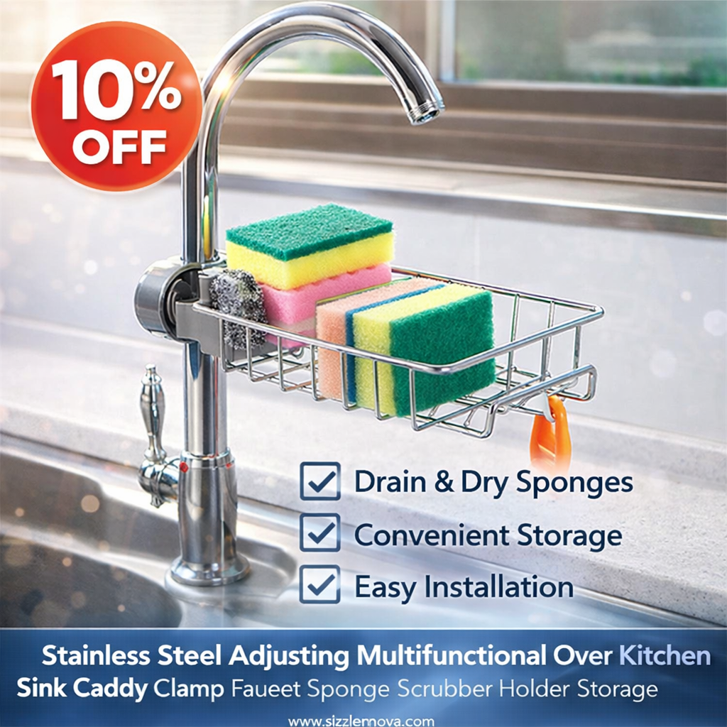 Stainless Steel Adjustable Multifunctional Kitchen Sink Caddy