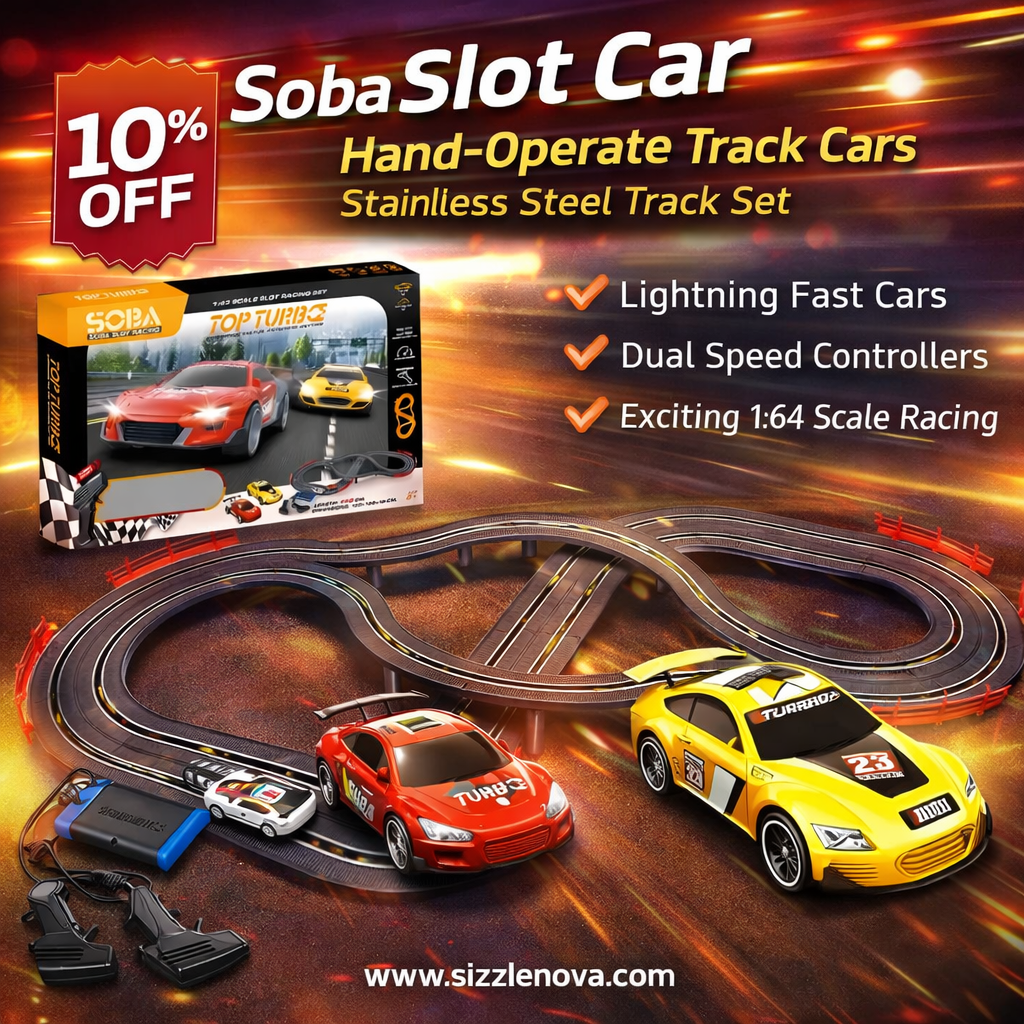 Soba Slot Car Racing Track Set – Hand-Operate Racing Track with 2 Cars & Electric Controllers