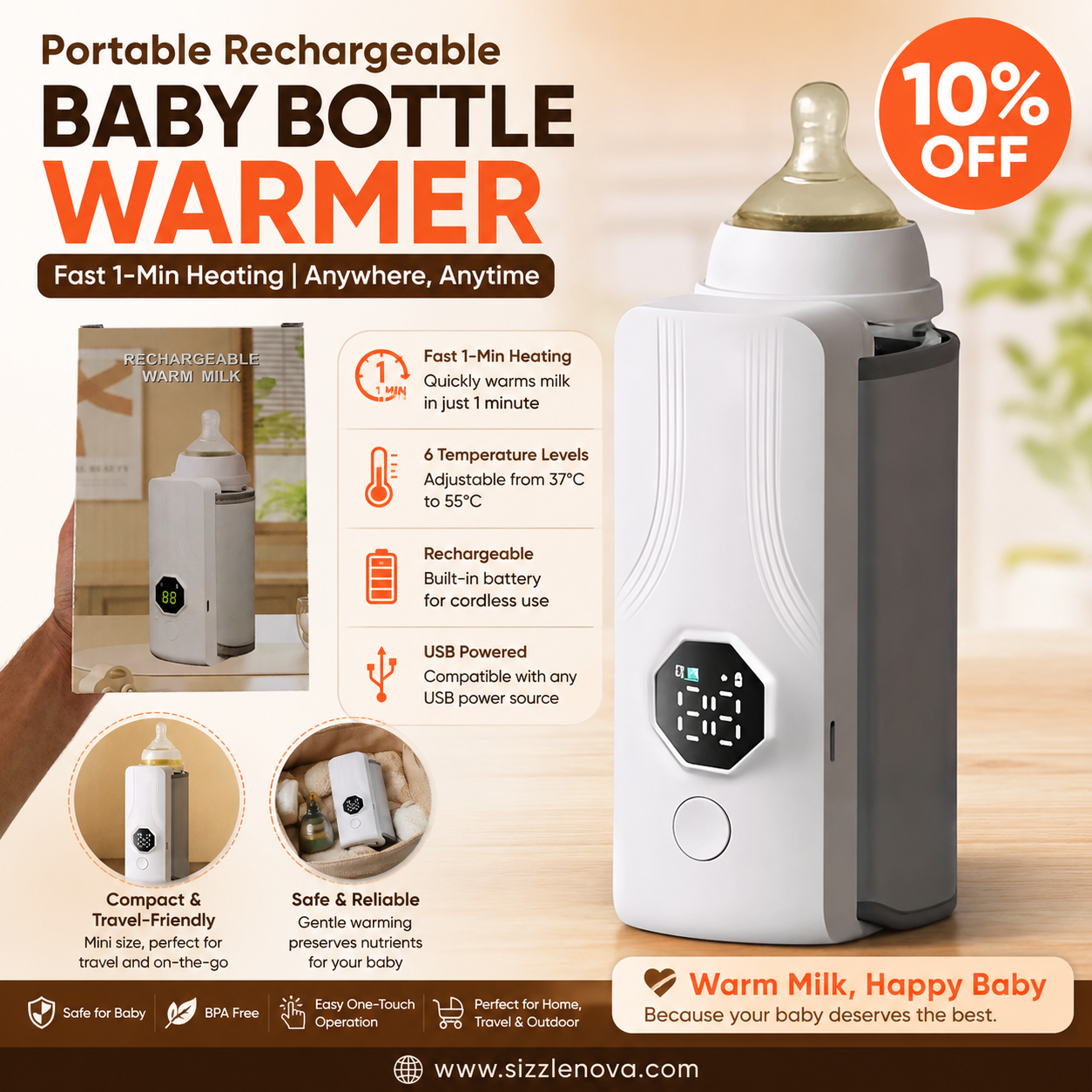 Portable Rechargeable Baby Bottle Warmer – Fast Heating Milk Warmer for Babies