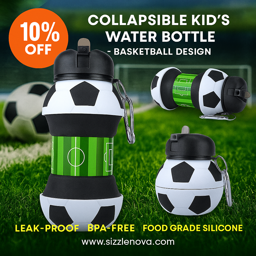 Collapsible Kid’s Water Bottle with Basketball Design