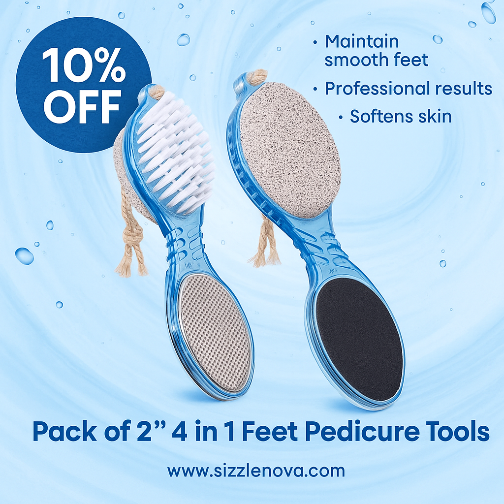 4-in-1 Foot Care Pedicure Brush | Callus Remover, Scrubber, Pumice Stone & Buffer