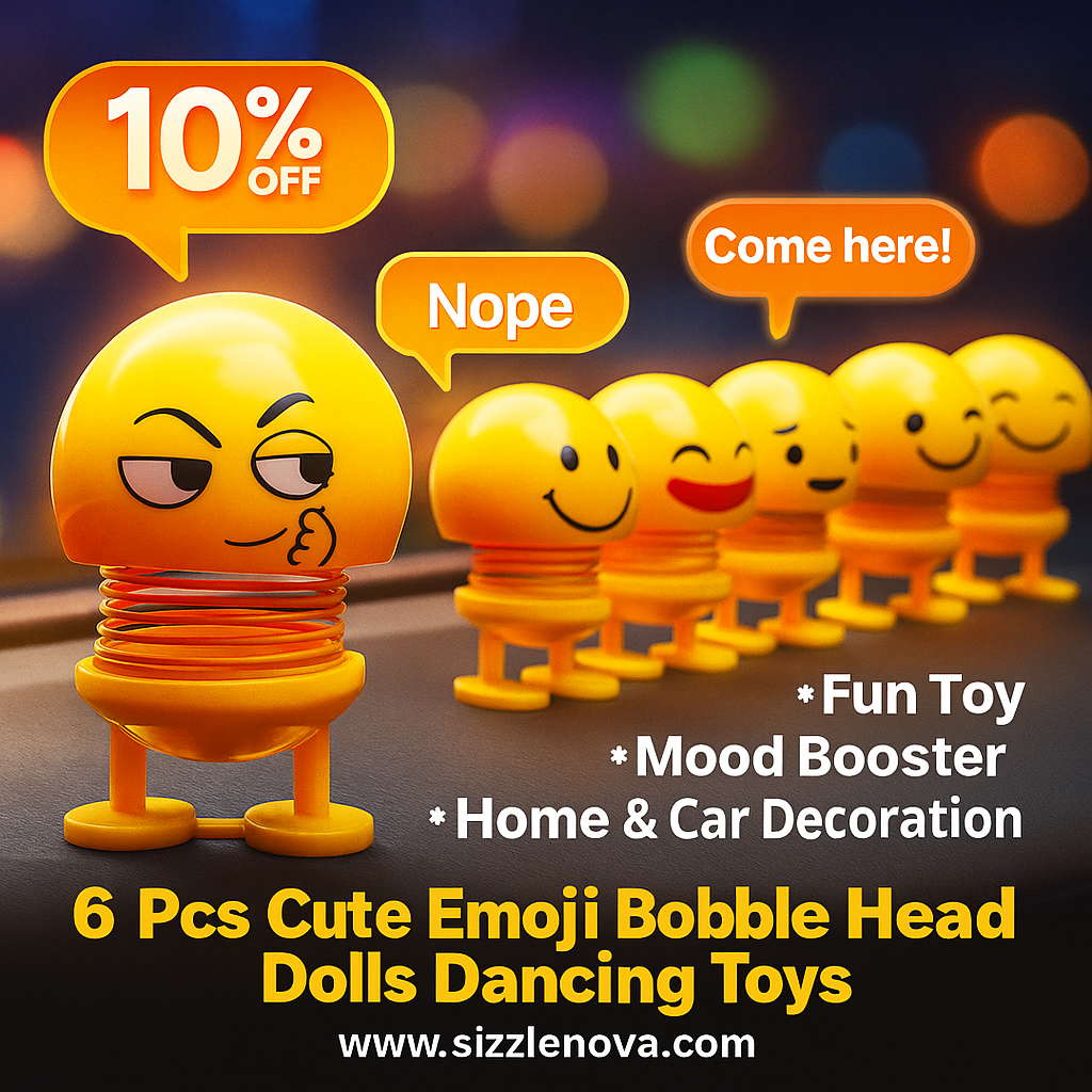 6 Pcs Cute Emoji Bobble Head Dolls – Dancing Dashboard Toys for Home & Car Decoration