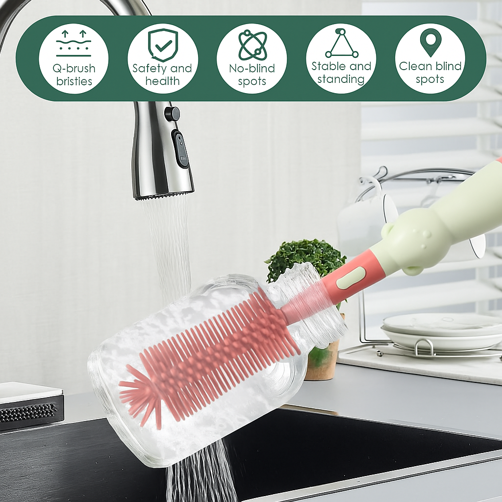 4-in-1 Silicone Baby Bottle Cleaning Set – BPA-Free Brushes