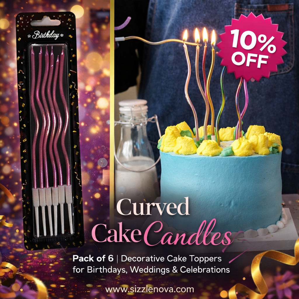 Curved Cake Candles – Pack of 6 Elegant Decorative Cake Toppers for Birthdays, Weddings & Special Celebrations