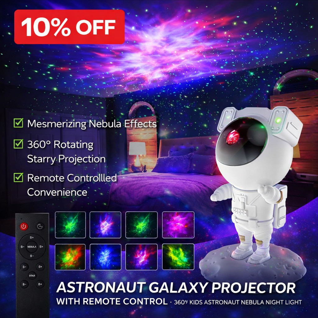 Astronaut Galaxy Projector with Remote Control - 360° Adjustable Nebula & Star Night Light with Timer