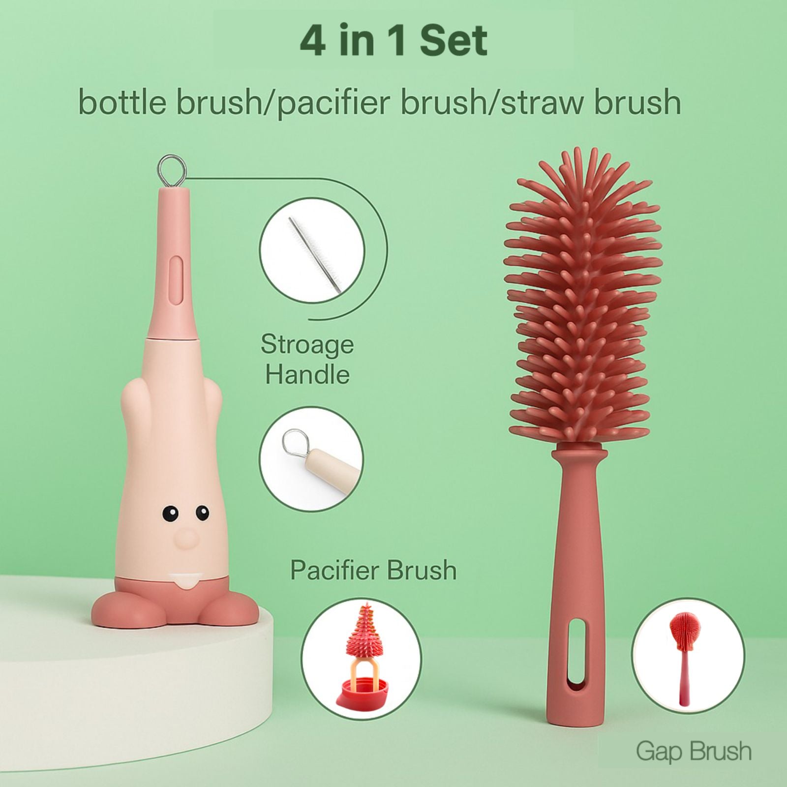 4-in-1 Silicone Baby Bottle Cleaning Set – BPA-Free Brushes