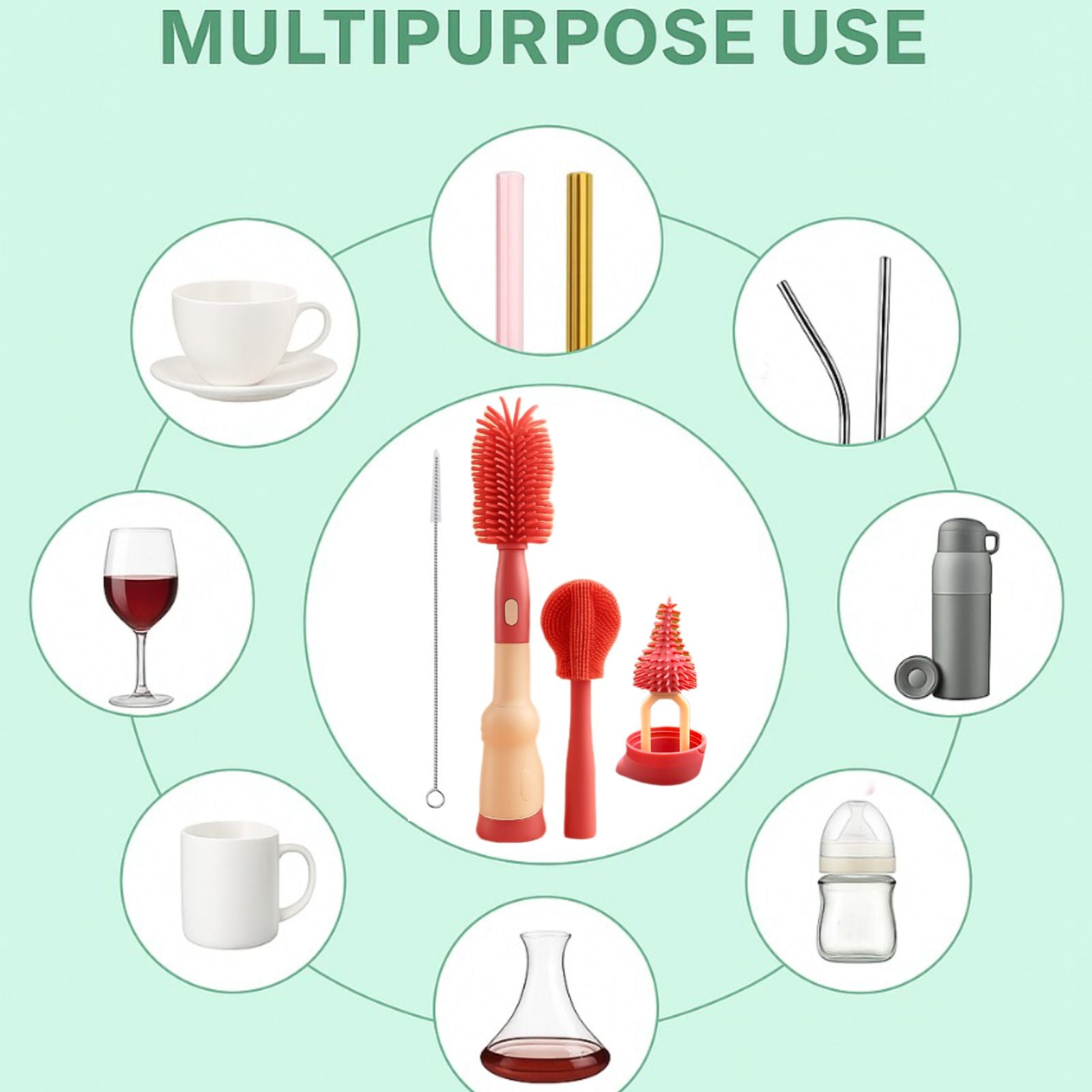 4-in-1 Silicone Baby Bottle Cleaning Set – BPA-Free Brushes