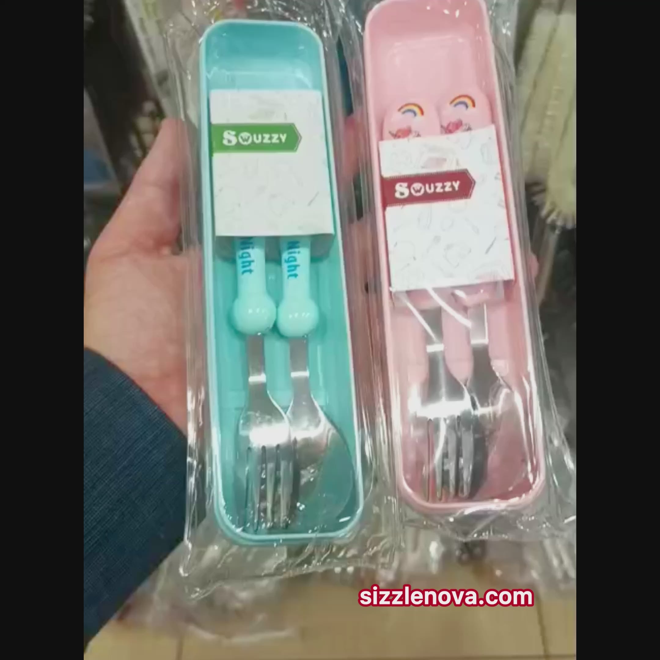 Portable Kids’ Stainless Steel Cutlery Set – Cartoon Spoon & Fork with Slim Travel Case